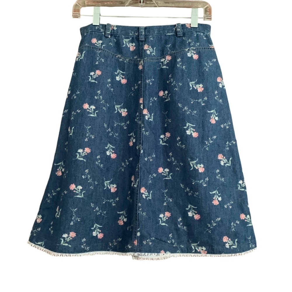 Vintage Crazy Horse Floral Denim Button Down Skirt Sz 8